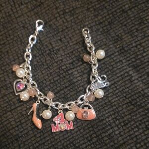 Silver Charm Bracelet with Pearls and Charms